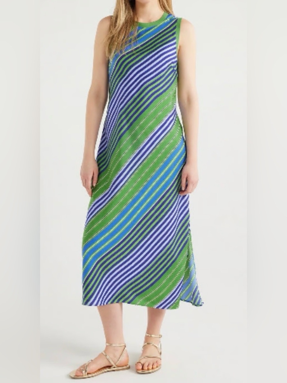 Scoop NYC Maxi Dress in Green and Blue Diagonal Stripes